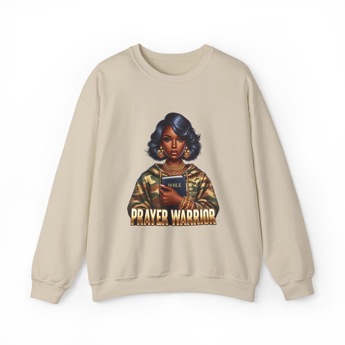 Prayer Warrior Sweatshirt — Black Woman Holding Bible Graphic