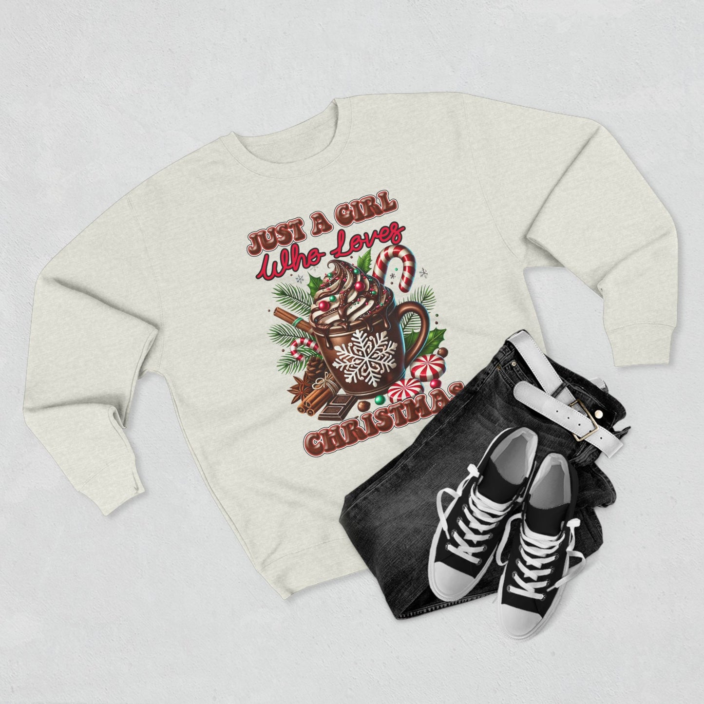 Christmas Hot Cocoa Sweatshirt — “Just A Girl Who Loves Christmas” Crewneck