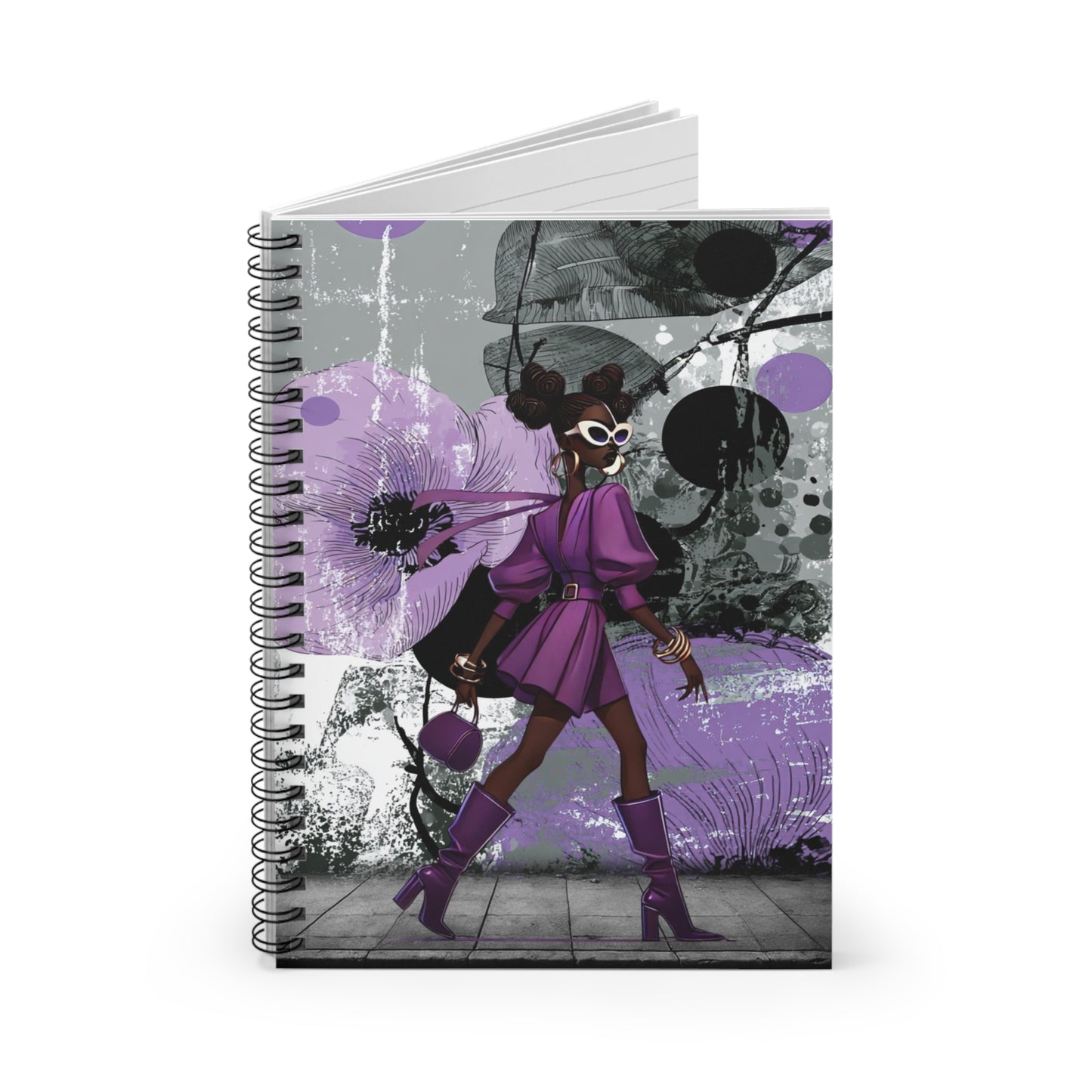 Purple Fashionista Spiral Notebook — Stylish Ruled Journal for Notes, School & Gifts