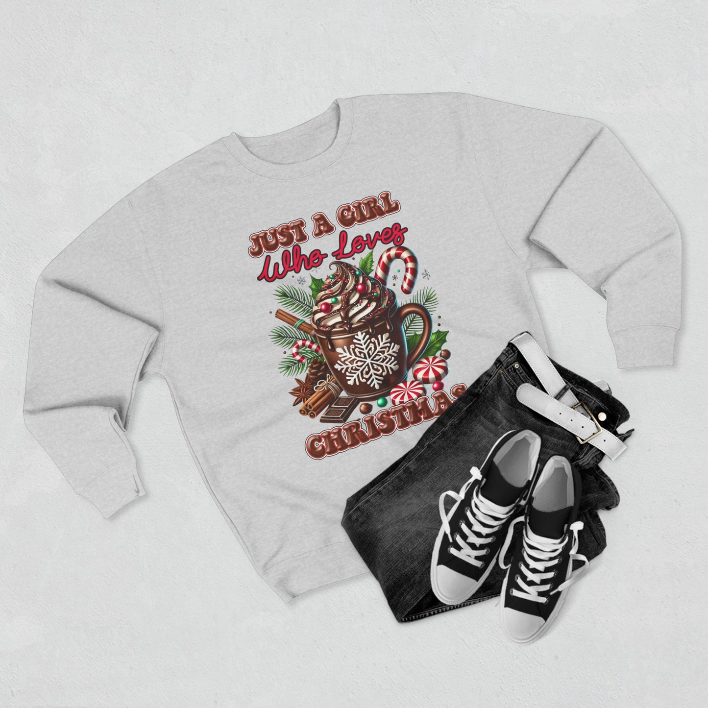Christmas Hot Cocoa Sweatshirt — “Just A Girl Who Loves Christmas” Crewneck