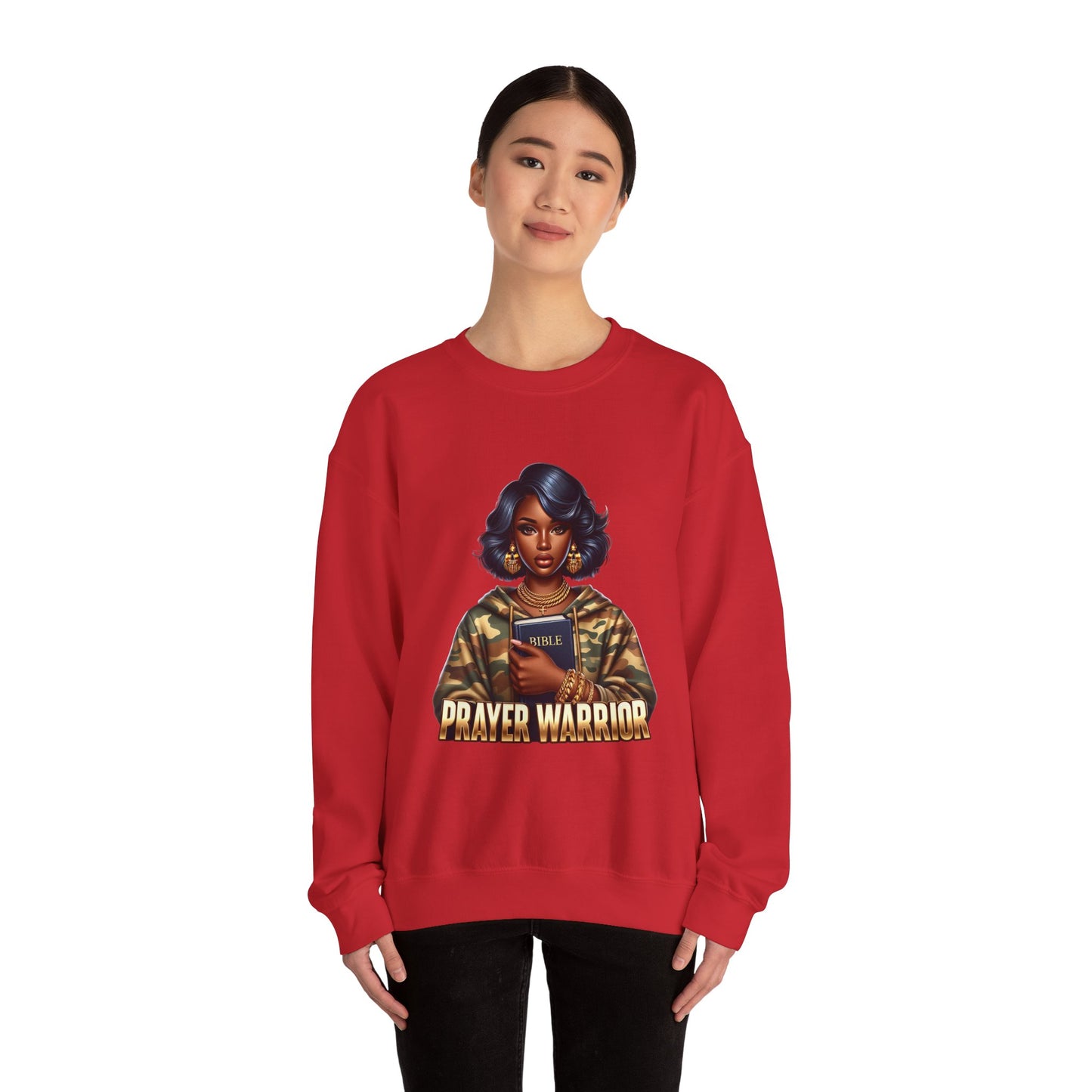 Prayer Warrior Sweatshirt — Black Woman Holding Bible Graphic