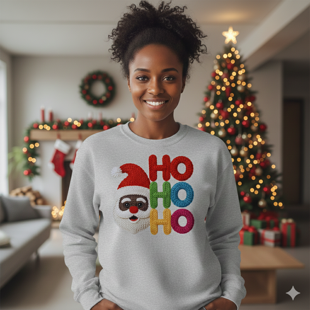 Christmas Ho Ho Crewneck Sweatshirt – Festive Santa Knit Graphic