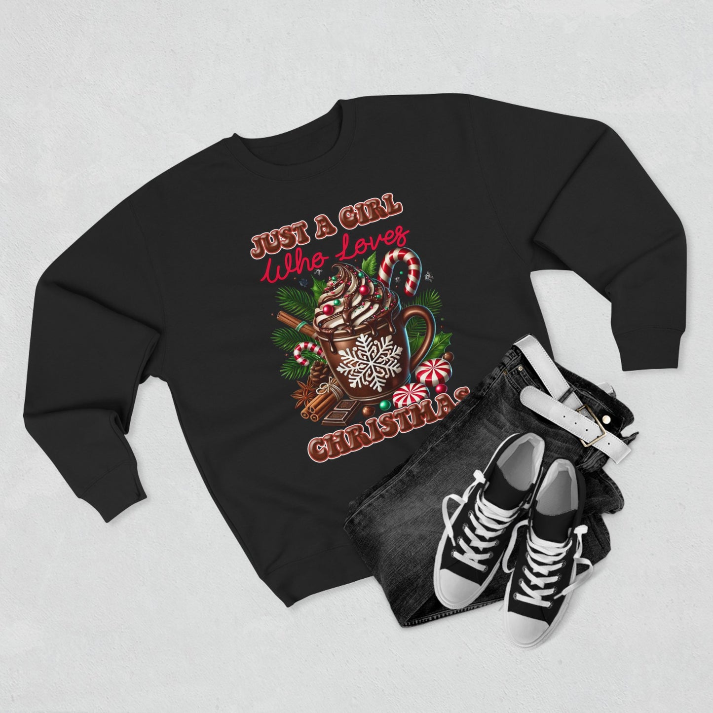 Christmas Hot Cocoa Sweatshirt — “Just A Girl Who Loves Christmas” Crewneck