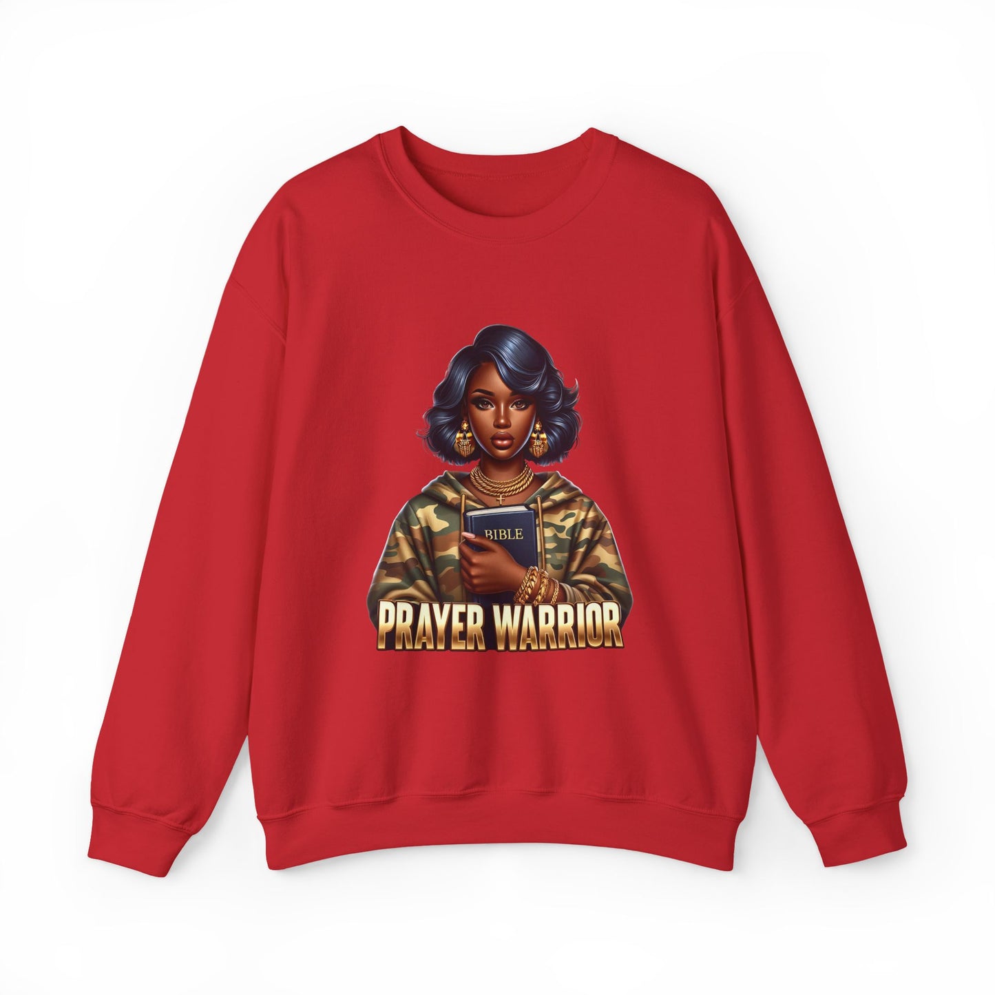Prayer Warrior Sweatshirt — Black Woman Holding Bible Graphic
