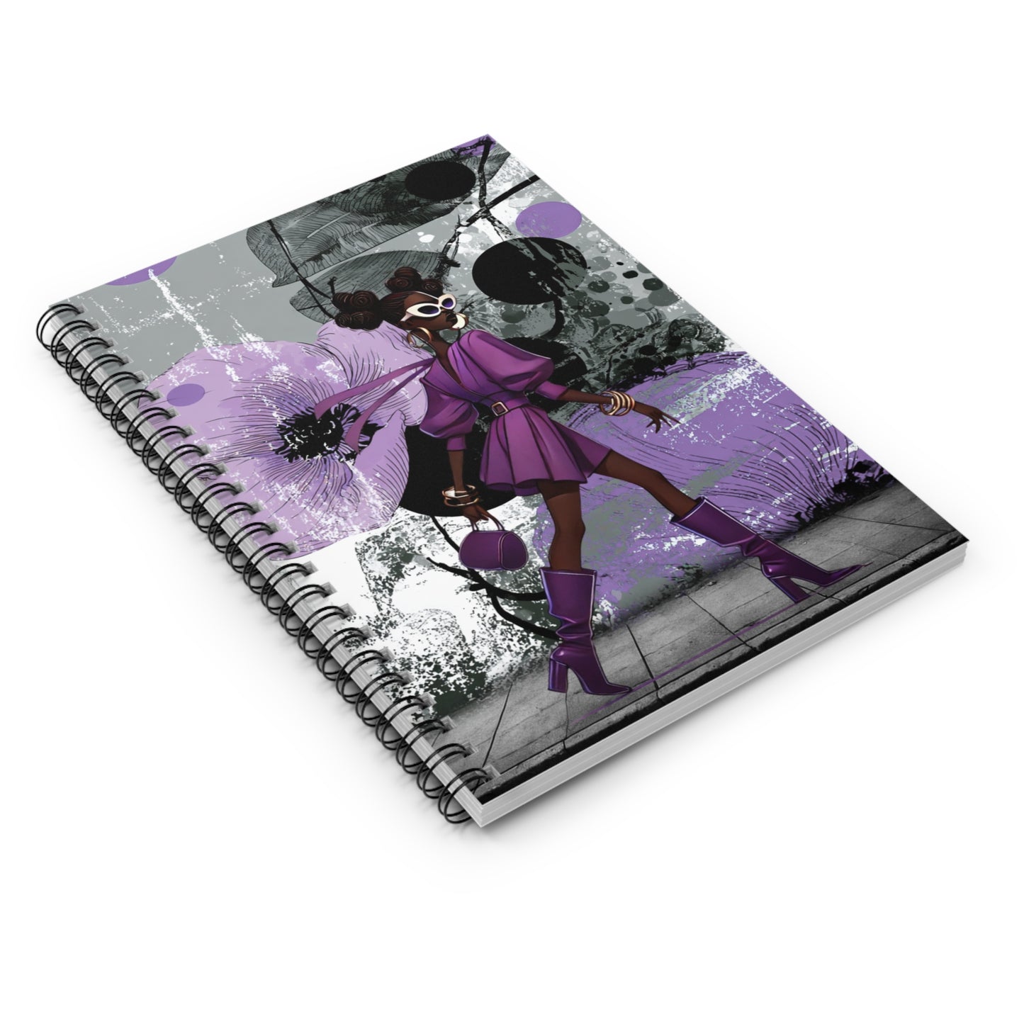 Purple Fashionista Spiral Notebook — Stylish Ruled Journal for Notes, School & Gifts
