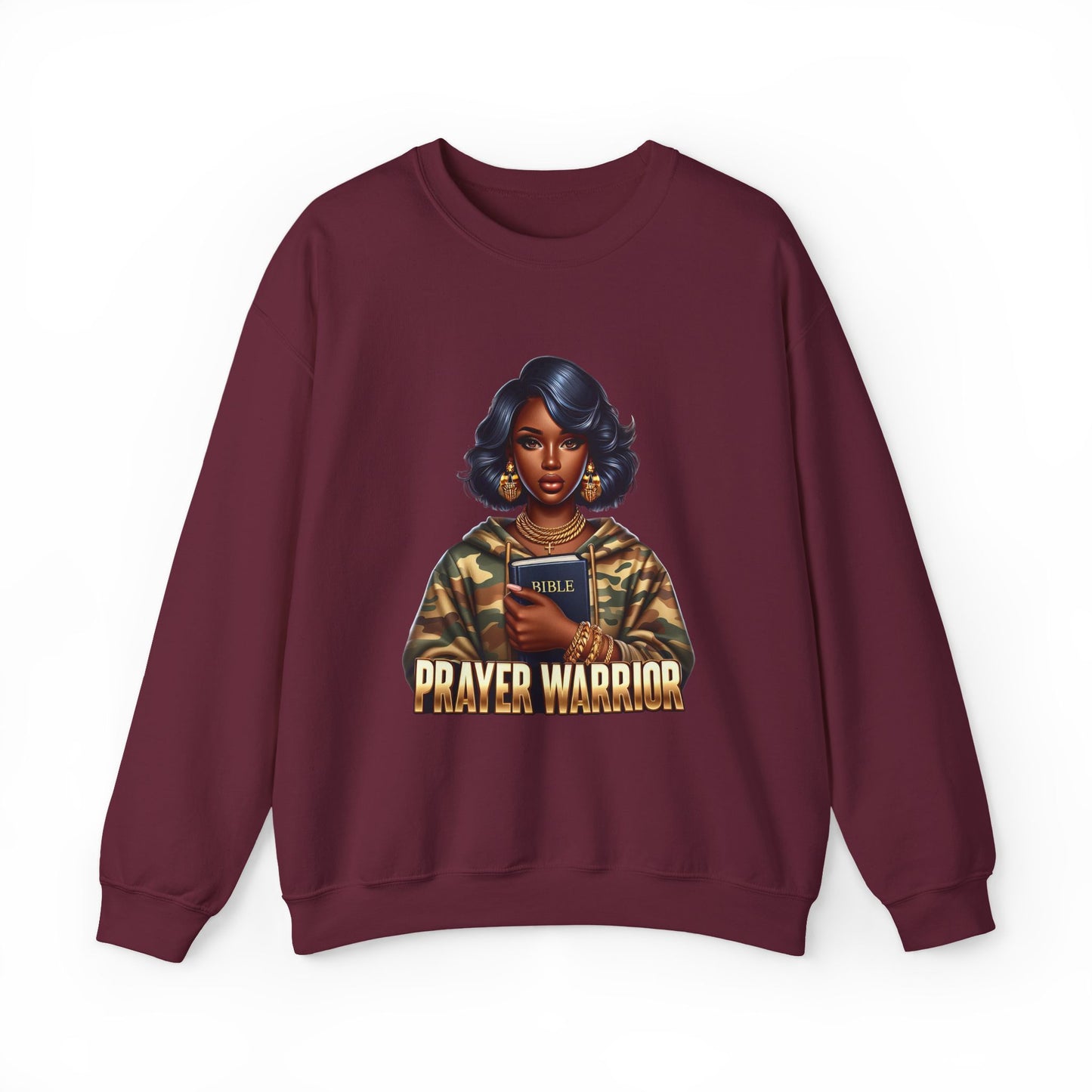 Prayer Warrior Sweatshirt — Black Woman Holding Bible Graphic