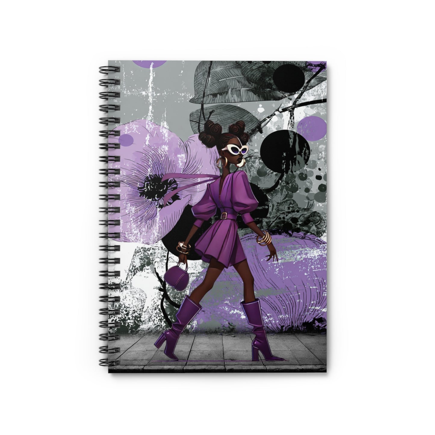Purple Fashionista Spiral Notebook — Stylish Ruled Journal for Notes, School & Gifts